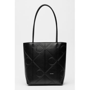 Geanta tote cu model monograma - Negru