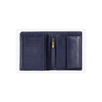 Portofel barbati din piele naturala -  2 compartimente pentru bancnote - 11 locuri pentru carduri - albastru