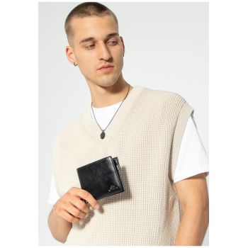 Portofel barbati  din piele naturala - cu 14 locuri pentru carduri - negru