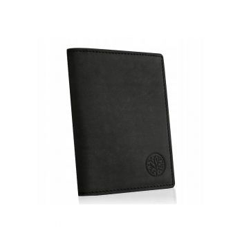 Portofel barbati -  Piele naturala - Slim - 12 x 9.5 x 1 cm - Negru