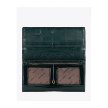 Portofel dama  din piele - 10x18 -5cm - 8 locuri pentru carduri - verde inchis