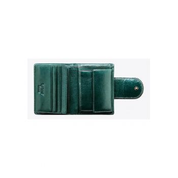 Portofel dama  din piele lacuita - verde inchis - 9 -5x12cm - cu 3 locuri pentru carduri - 2 compartimente pentru bancnote