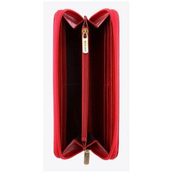 Portofel dama  din piele naturala - rosu - 9x19cm - cu multiple compartimente
