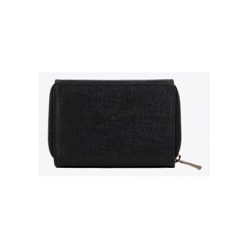 Portofel dama din piele naturala Saffiano -  4 locuri pentru carduri - 11 -5x8cm - negru