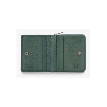 Portofel dama  mic - din piele naturala - cu brau decorativ - verde - 9x10cm