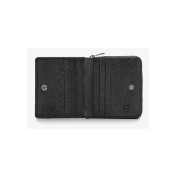 Portofel dama  mic - din piele naturala - cu brzeg decorativ - RFID - 9x10cm - negru
