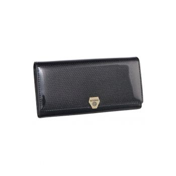 Portofel dama -  Piele naturala - 18.5 x 10.5 x 3.5 cm - Negru