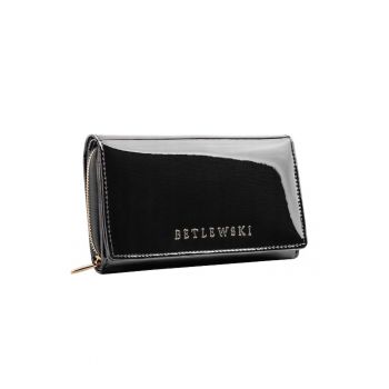 Portofel dama -  Piele naturala lacuita - Negru