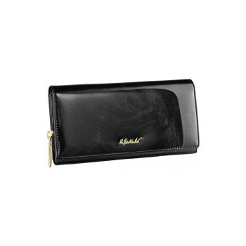 Portofel dama -  Piele naturala lacuita - Negru