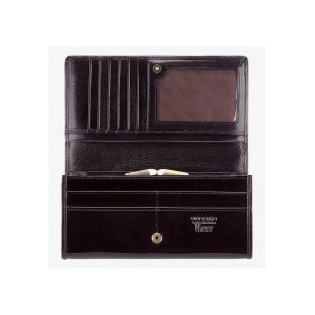 Portofel dama  Verona - piele lacuita - 10 locuri pentru carduri - negru - 19x10cm