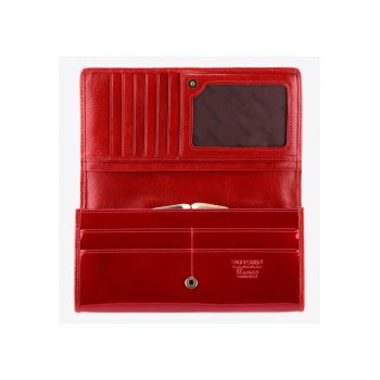 Portofel dama  Verona - piele lacuita - 10 locuri pentru carduri - rosu - 19x10cm
