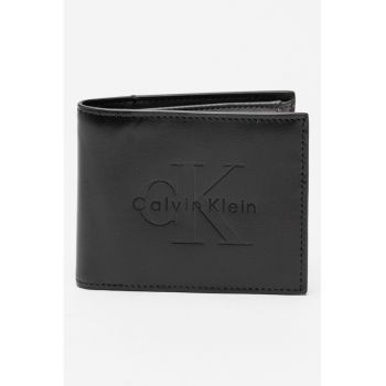 Portofel din piele cu logo - Negru