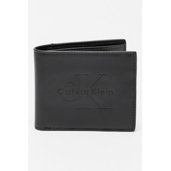 Portofel din piele cu logo - Negru