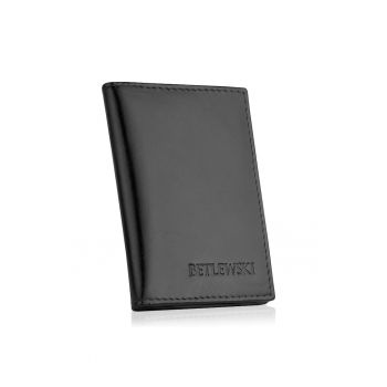 Portofel pentru carti de vizita -  Piele naturala - 10 cm x 7 -5 cm x 1 cm - Negru