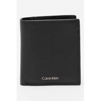 Portofel pliabil de piele cu logo - Negru