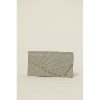Clutch elegant auriu cu pliuri si glitter