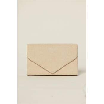 Clutch elegant bej cu textura fina