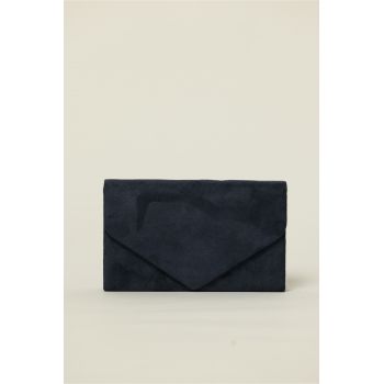 Clutch elegant bleumarin cu textura fina