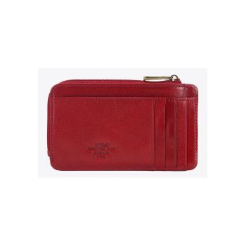 Etui pentru carduri -  Arizona - 2 compartimente deschise - 1 compartiment cu fermoar - rosu - natural