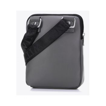 Geanta barbati -  listonosa - ecologica - gri - cu 3 compartimente - 2 buzunare cu fermoar - curea reglabila