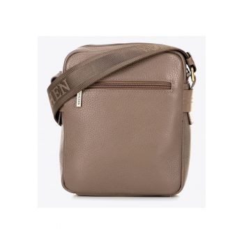 Geanta barbati  listonoszka din piele naturala - doua compartimente - taupe - 100% piele naturala