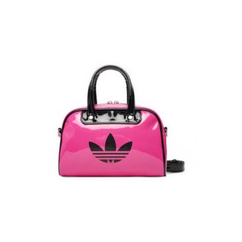 Geanta bowler cu aspect lacuit - Negru/Roz