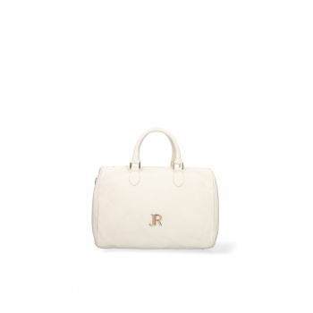 Geanta bowler din piele Idalia - Alb/Auriu