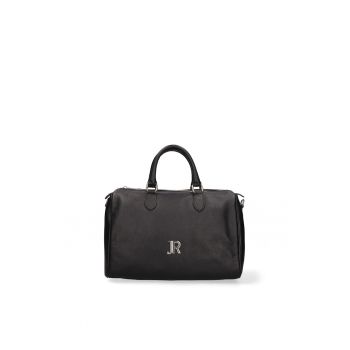 Geanta bowler din piele Idalia - Negru/Argintiu