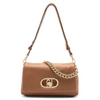 Geanta crossbody cu clapa si bareta de lant - Maro deschis