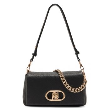 Geanta crossbody cu clapa si bareta de lant - Negru