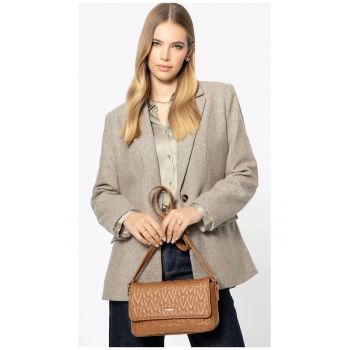 Geanta crossbody dama  ecologica - cu detalii de cusatura - maro - 100% piele ecologica