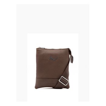 Geanta crossbody de piele cu bareta ajustabila Elora Lux - Maro inchis
