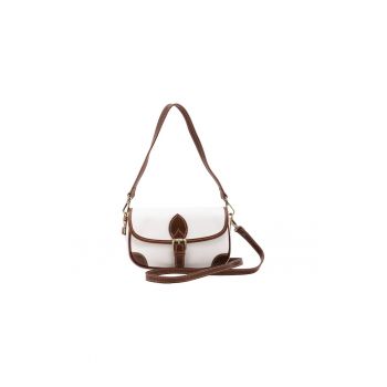 Geanta crossbody de piele cu bareta detasabila - Alb/Maro