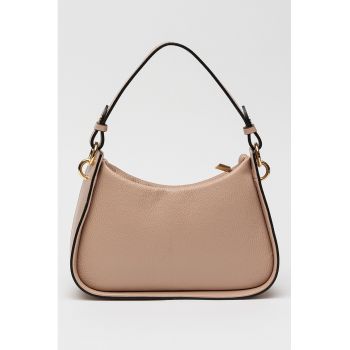 Geanta crossbody de piele cu bareta lant - Roz prafuit