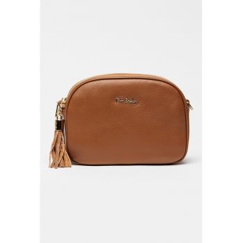 Geanta crossbody de piele cu canaf - Maro