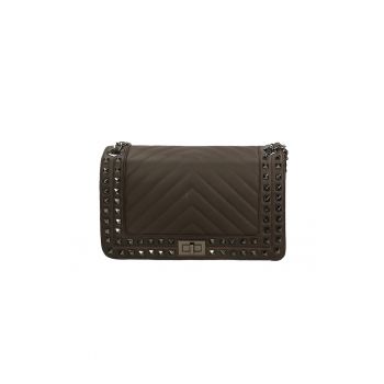 Geanta crossbody de piele cu clapa - Maro inchis