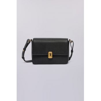 Geanta crossbody de piele cu logo - Negru