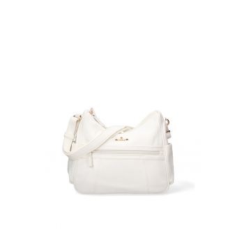 Geanta crossbody din piele ecologica cu buzunare exterioare cu fermoar Seraphina - Alb