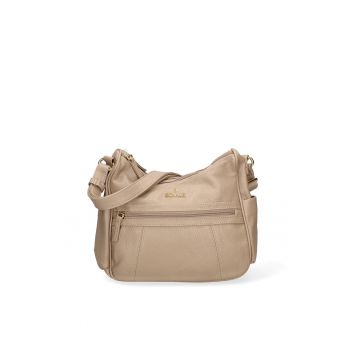 Geanta crossbody din piele ecologica cu buzunare exterioare cu fermoar Seraphina - Maro