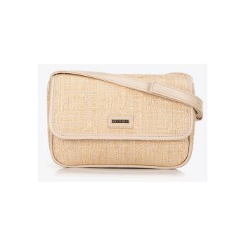 Geanta crossbody  din pletena si ecopiele - bej - cu doua compartimente - dimensiuni 30x25cm