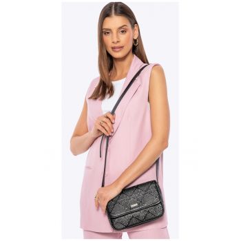 Geanta crossbody  din pletena si ecopiele - neagra - cu doua compartimente - dimensiuni 30x25cm