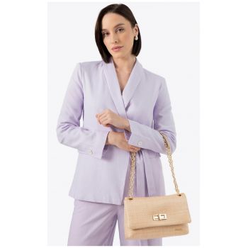 Geanta crossbody  din polipropilen - cu clapa si inchidere cu catarama - bej - dimensiuni variate.