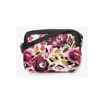 Geanta crossbody  din zakard si ecopiele - roz si alb - cu detalii elegante - dimensiuni 30x25cm