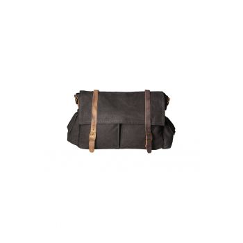 Geanta crossbody unisex cu garnituri de piele - Negru