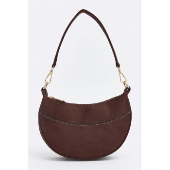 Geanta cu bareta detasabila de umar cu fermoar - Maro pamantiu