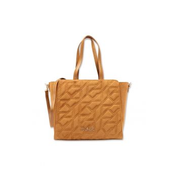 Geanta cu maner si logo metalic Elowen Prime - Caramel