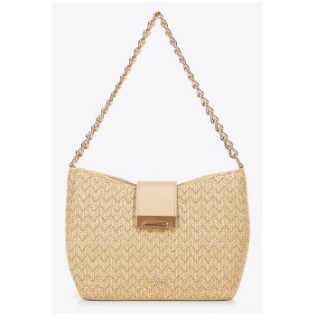 Geanta dama crossbody  bej-aurie - material polipropilen - cu fermoar - dimensiuni 30x25cm