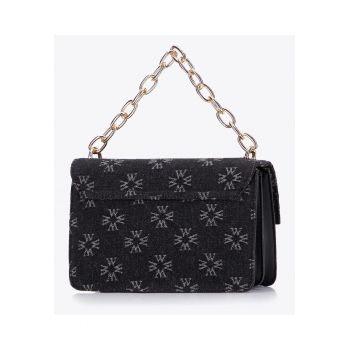 Geanta dama  listonosa mica - denim - neagra - 70% bumbac - 30% poliester - dimensiuni 9x7x2cm