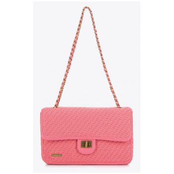 Geanta dama  listonoska din material sintetic - roz - dimensiuni medii - dwqfcu lant metalic - Roz prafuit