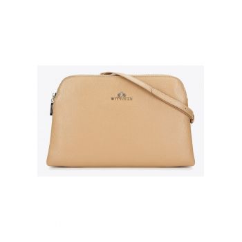 Geanta dama  listonoska - doua compartimente - piele naturala - bej